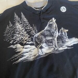 Vtg 90s Art Unlimited Sportswear Wolf Snow Sweatshirt Black Men 2XL  Sweatshirt